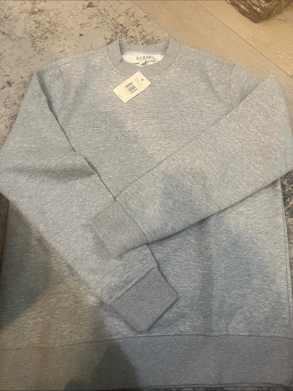 GUESS Light Gray Embossed Logo Crewneck Sweatshirt